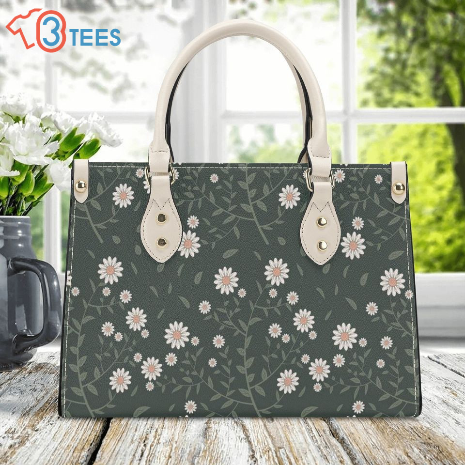 Cottagecore Daisy Flower Pattern PU Leather Bag, Cottagecore Leather Bag  B6097