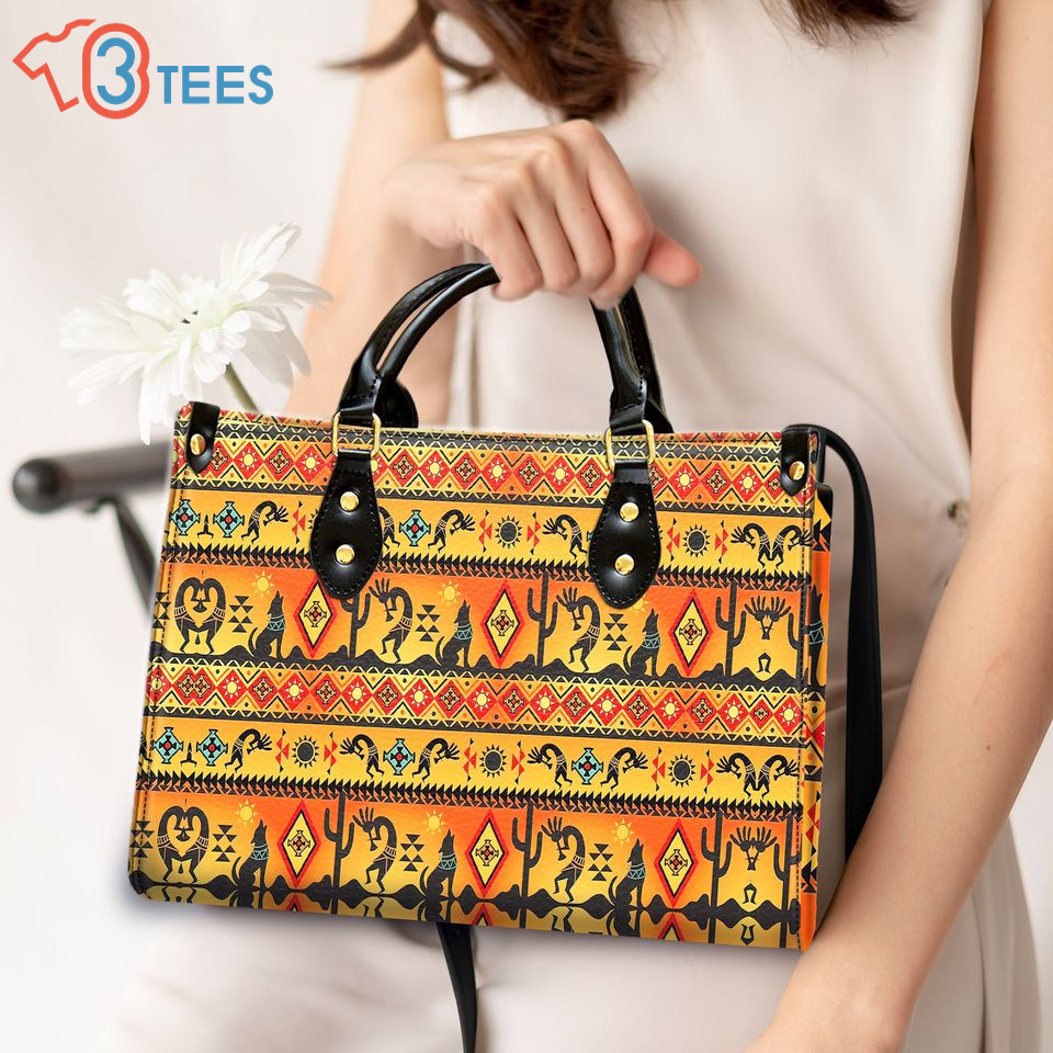 Kokopelli Myth Yellow Native Leather Bag, Leather Bag  B6122