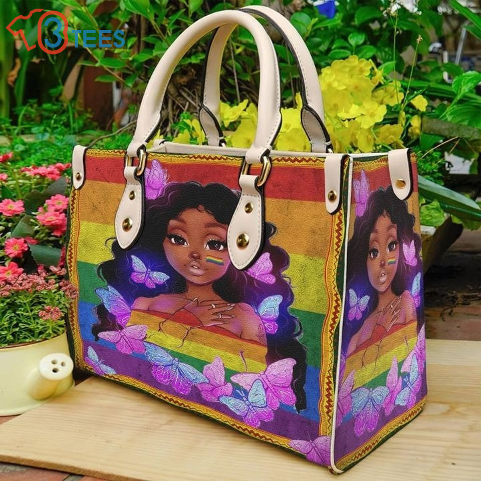 LGBT Leather Bag, Black Girl Pride Leather Bag,Women Leather Handbag,Crossbody Bag  B6132