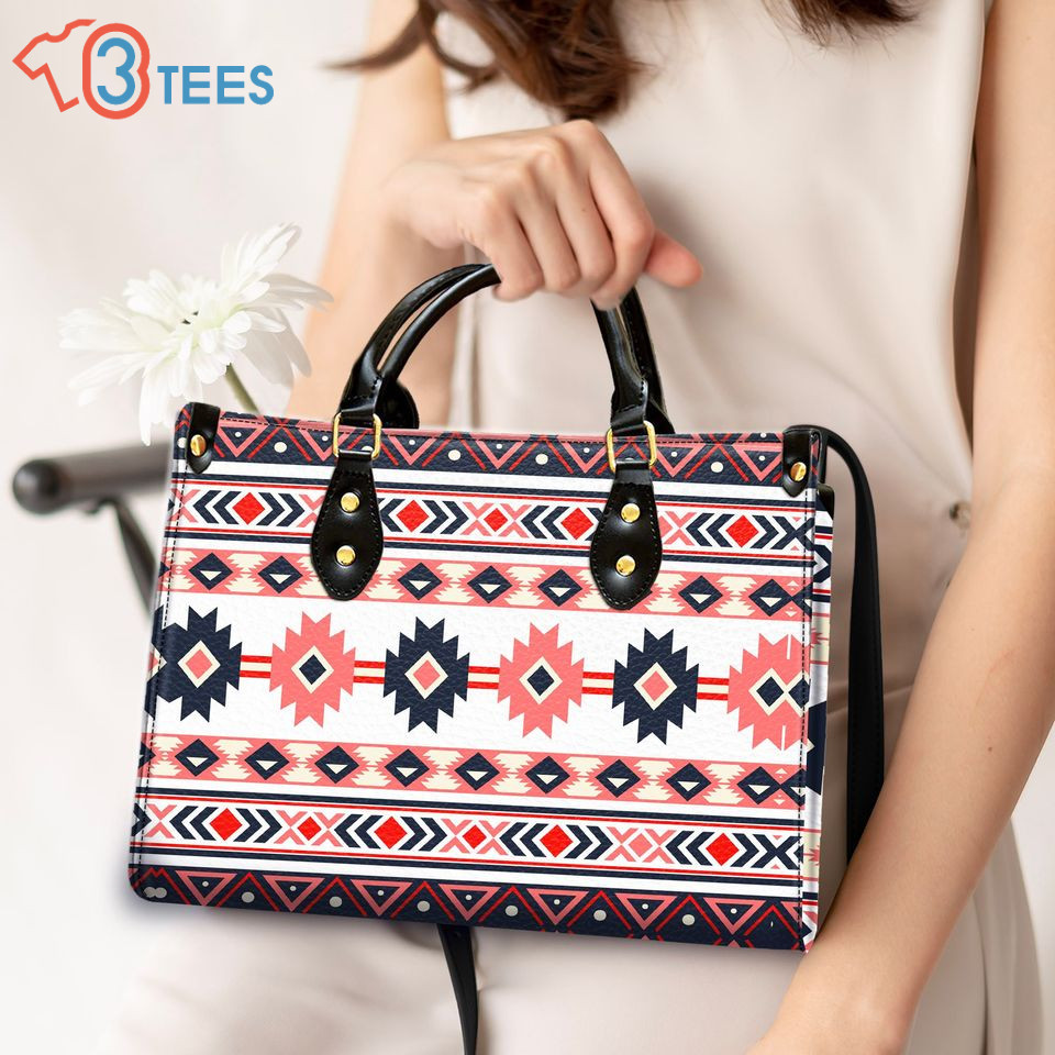 Pink Navy Pattern Native Leather Bag, Leather Bag  B6092