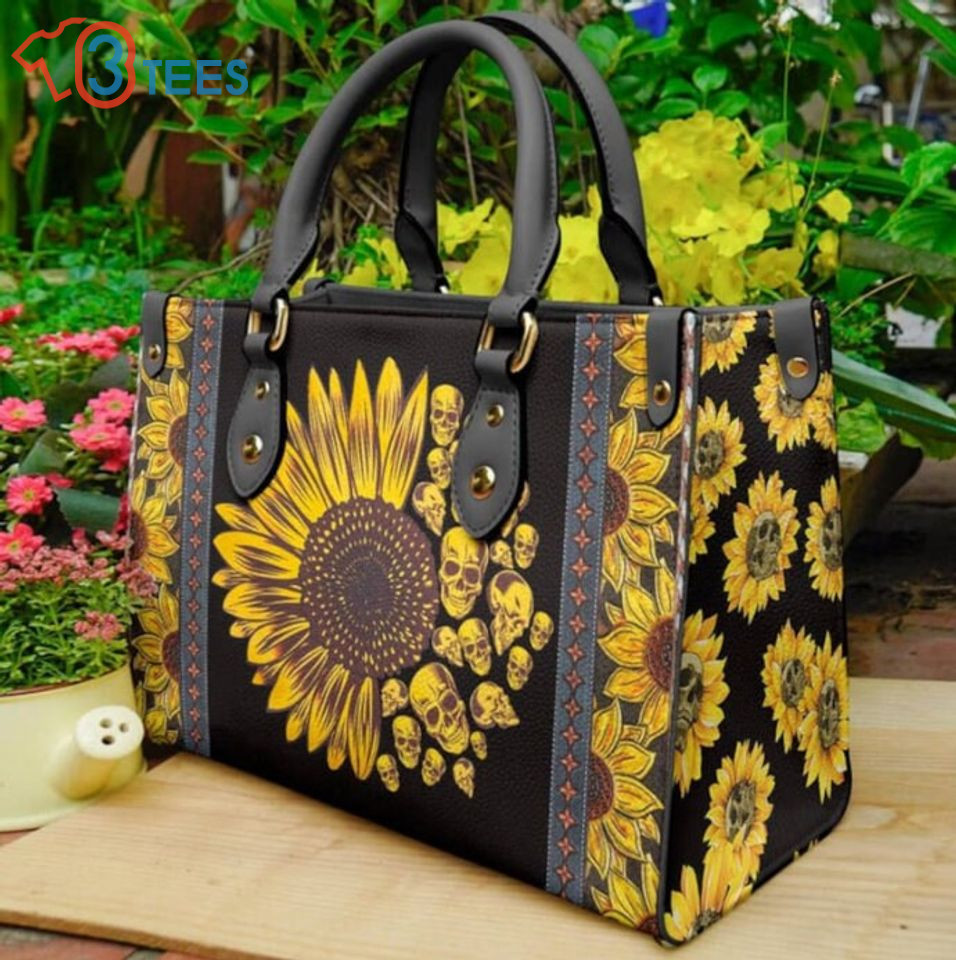Sunflower Leather Bag,Custom Leather Bag,Sunflower Lover Handbag  B6128