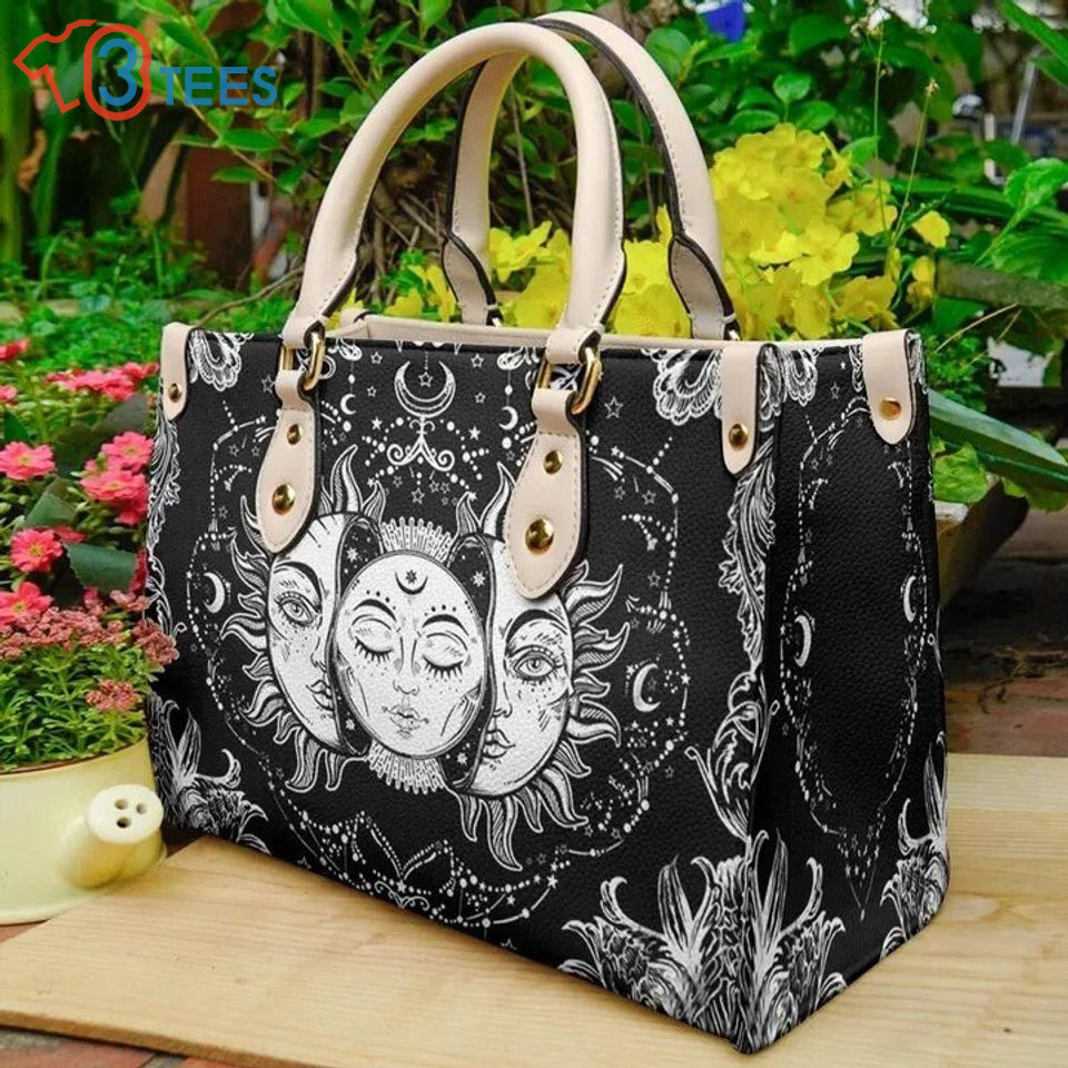 Wicca Leather Bag Sun And Moon Leather Bag, Wicca Handbag  B6094